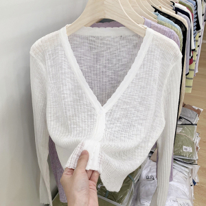 RM9245#冰丝针织防晒开衫女宽松外搭短款罩衫薄款长袖