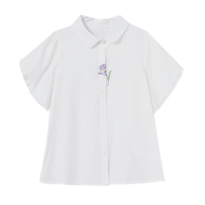 RM12082#法式文艺白色衬衫女士2023年夏季新款泡泡袖纯棉短袖衬衣上衣