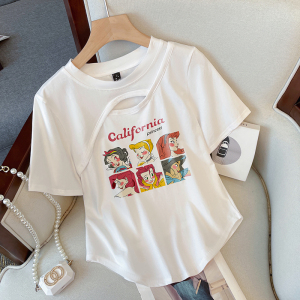 RM11327#大码女装2023夏季新款设计感镂空印花宽松百搭短袖T恤上衣