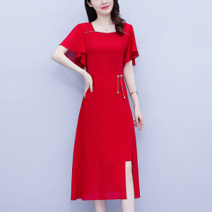 RM9376#大码女装雪纺连衣裙2023夏季新款韩版显瘦遮肚子修身中长裙