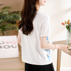 RM16512#夏新款圆领时尚设计感印花宽松显瘦韩版短袖撞色T恤