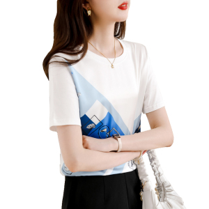 RM16512#夏新款圆领时尚设计感印花宽松显瘦韩版短袖撞色T恤