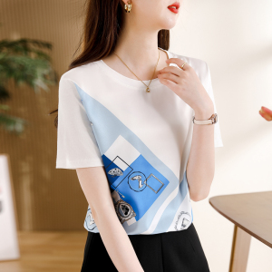 RM9380#夏新款圆领时尚设计感印花宽松显瘦韩版短袖撞色T恤