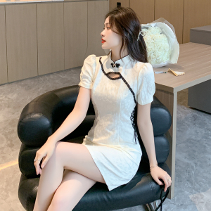 RM21983#夏季新款改良旗袍新中式蕾丝拼接少女日常短款连衣裙
