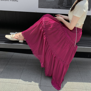 RM11936#白色半身裙女2023春夏新款高腰长裙超仙森系半裙蕾丝拼接a字裙子