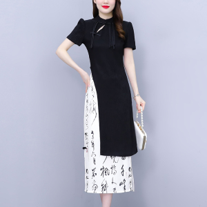 TR30456# 大码女新中式国风不规则收腰显瘦设计感上衣+中式国风书法半身裙