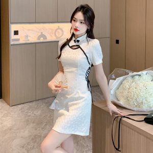 RM21983#夏季新款改良旗袍新中式蕾丝拼接少女日常短款连衣裙