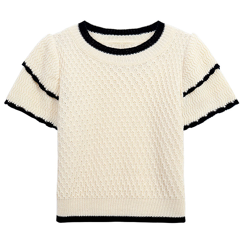 2024 new Korean style slim fit round neck sweater top French fashion versatile niche sweater