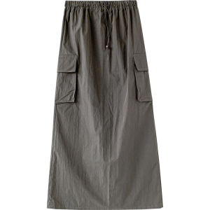 RM13815#工装裙开叉半身裙女高腰显瘦A字裙2023夏季薄款中长款裙子
