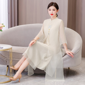 RM11352#新中式茶服女茶艺师仙气禅意文艺国风小个子连衣裙改良旗袍