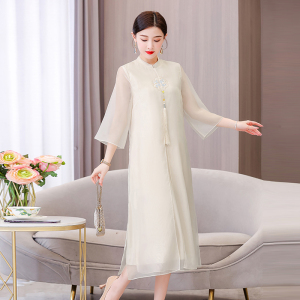 RM11352#新中式茶服女茶艺师仙气禅意文艺国风小个子连衣裙改良旗袍