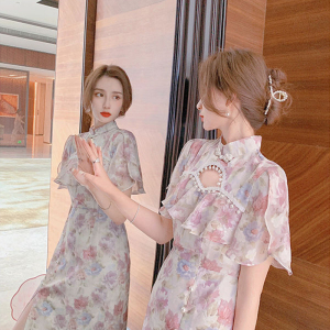 TR30437# 法式旗袍改良版少女连衣裙新款夏年轻款碎花旗袍民国风大小姐