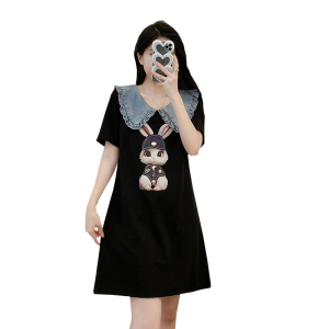 RM9482#夏季新款牛仔娃娃领拼接连衣裙高端欧货短裙