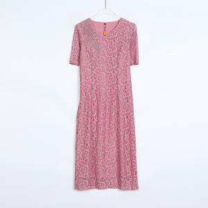 RM11084#夏季新款连衣裙蕾丝旗袍气质如妈妈装中长款V领连衣裙