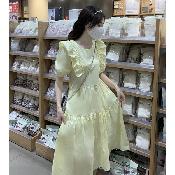 RM14301#娃娃领连衣裙女夏法式复古泡泡袖甜美温柔初恋仙女茶歇裙