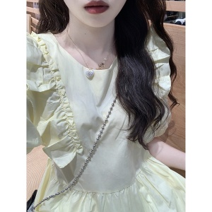 RM14301#娃娃领连衣裙女夏法式复古泡泡袖甜美温柔初恋仙女茶歇裙