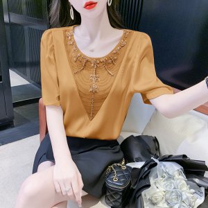 RM16348#短袖泡泡袖纯色重工甜美设计感百搭上衣夏季夏装韩版
