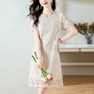 RM9595#欧洲站大码女装2023夏新款高级感时尚洋气显瘦名媛风蕾丝连衣裙子
