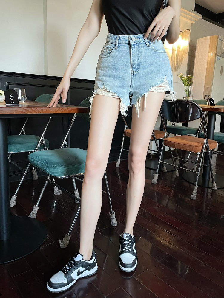 牛仔短褲女破洞高腰夏季2026新款寬松a字顯瘦辣妹超短熱褲