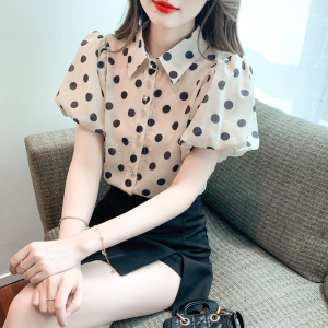 RM15800#夏季新款泡泡袖衬衫女时尚波点印花设计感别致上衣