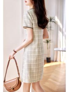 RM16893#小香风连衣裙女2023年夏季新款优雅气质精致婉约格纹裙子