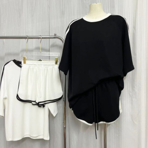 TR29890# SASA小姐懒人敲爱的宽松简约运动撞色黑白套装 服装批发女装服饰货源