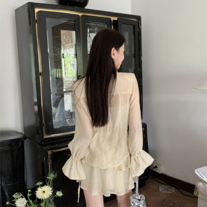 RM10906#夏季新款长袖盐系少女设计感防晒上衣高腰短裤裙两件套