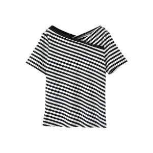 RM10970#条纹短袖T恤女2023年夏季新款设计感小众经典百搭气质显瘦上衣
