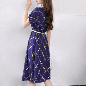 RM12211#夏季新款时尚方领经典印花设计优雅气质舒适女士X型连衣裙