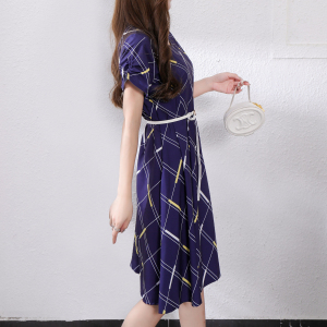 RM12211#夏季新款时尚方领经典印花设计优雅气质舒适女士X型连衣裙