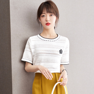 RM21009#白色立体花朵针织短袖t恤女夏设计感小众小香风上衣