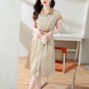 RM11087#印花雪纺通勤风连衣裙女2023年夏季新款优雅知性衬衫裙子