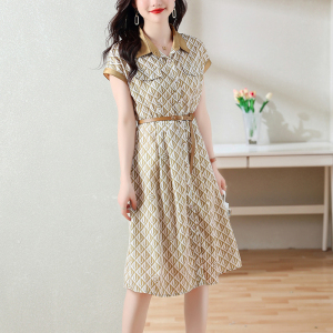 RM11087#印花雪纺通勤风连衣裙女2023年夏季新款优雅知性衬衫裙子