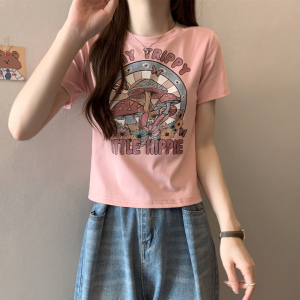 RM9848#夏季新款显瘦网红抖音韩版洋气纯棉蘑菇印花短袖T恤女半袖