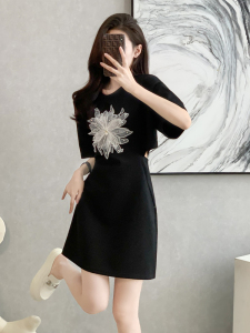 RM9621#高级感黑色t恤连衣裙女夏显瘦气质减龄小个子休闲运动露腰小黑裙