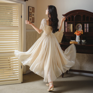 RM21892#芭蕾女孩甜美收腰绑带显瘦仙女裙芭蕾裙八米大摆连衣裙