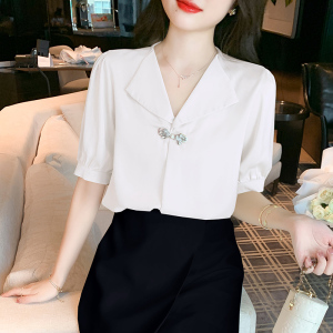 RM21150#夏季新款法式温柔设计感气质西装翻领短袖衬衫上衣洋气
