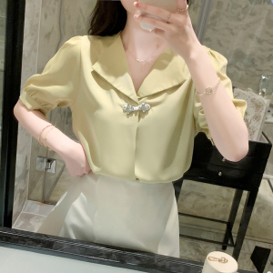 RM21150#夏季新款法式温柔设计感气质西装翻领短袖衬衫上衣洋气