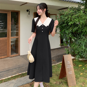 RM12399#长短款大码女装甜美减龄双层领设计感显瘦连衣裙夏季新款