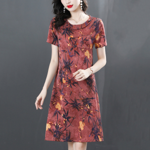 RM10056#夏季新款桑蚕丝高档印花时尚大码显瘦气质洋气长裙