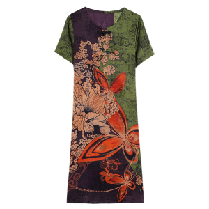 RM10055#夏季新款桑蚕丝高档印花时尚大码显瘦气质洋气长裙
