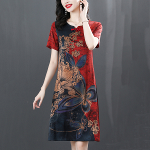 RM10055#夏季新款桑蚕丝高档印花时尚大码显瘦气质洋气长裙