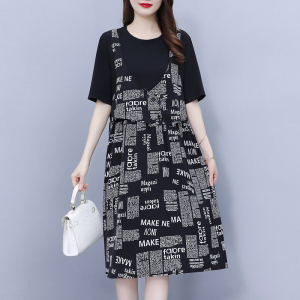 RM11281#夏季新款大码新款拼色宽松时尚显瘦减龄假两件连衣裙潮
