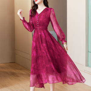 RM25405#真丝女奢华洋气时尚减龄气质红色高级感女神范连衣裙
