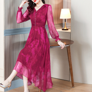 RM25405#真丝女奢华洋气时尚减龄气质红色高级感女神范连衣裙