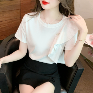 RM10185#欧洲站夏季新款真丝拼接T恤短袖时尚气质上衣女洋气