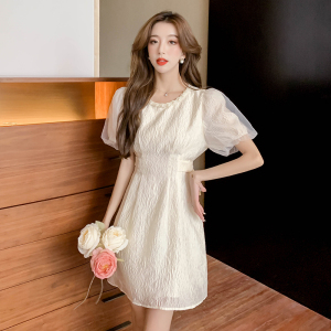 TR45352# 夏季韩版肌理面料高品质珍珠领连衣裙袖口拼纱连衣裙 服装批发女装批发服饰货源