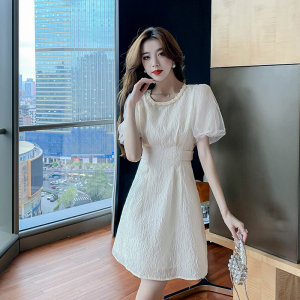 TR45352# 夏季韩版肌理面料高品质珍珠领连衣裙袖口拼纱连衣裙 服装批发女装批发服饰货源