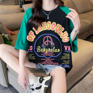 TR26876# 棉夏季韩版宽松大码字母印花圆领短袖T恤女 服装批发女装批发货源