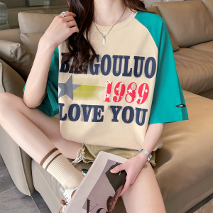 TR26877# 棉夏季韩版宽松大码字母印花圆领短袖T恤女 服装批发女装批发货源